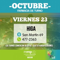 Farmacia de turno de hoy, 23/10