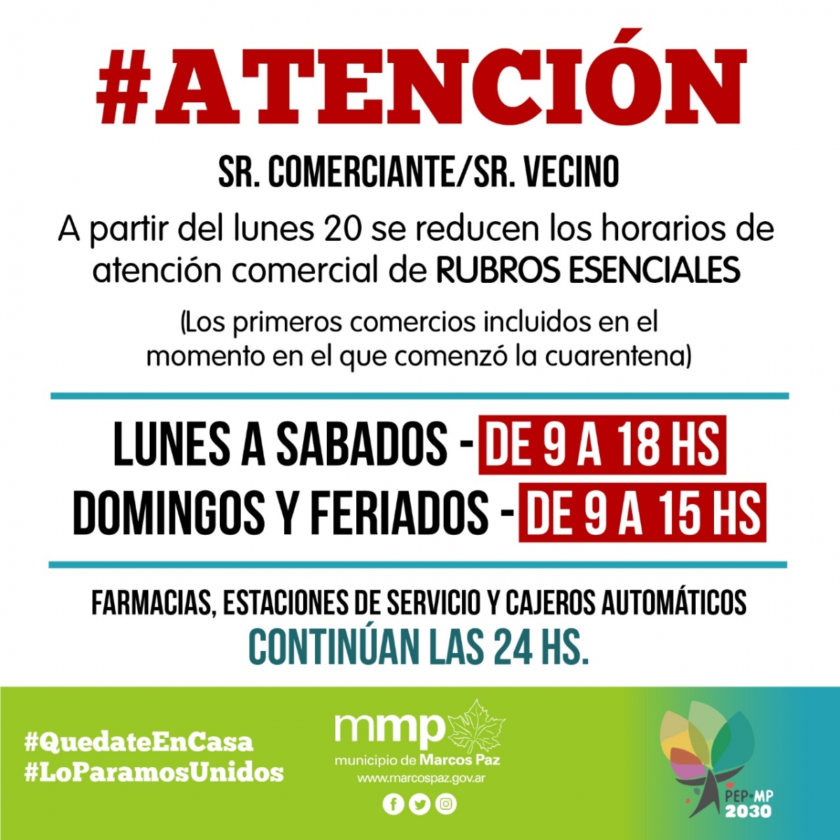 Horarios de atención RUBROS ESENCIALES