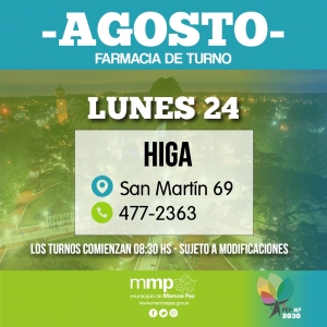 Farmacia de turno del día de hoy, 24/08