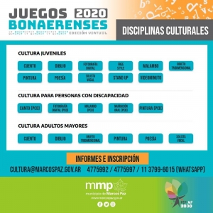 Juegos Bonaerenses 2020: Disciplinas Culturales.