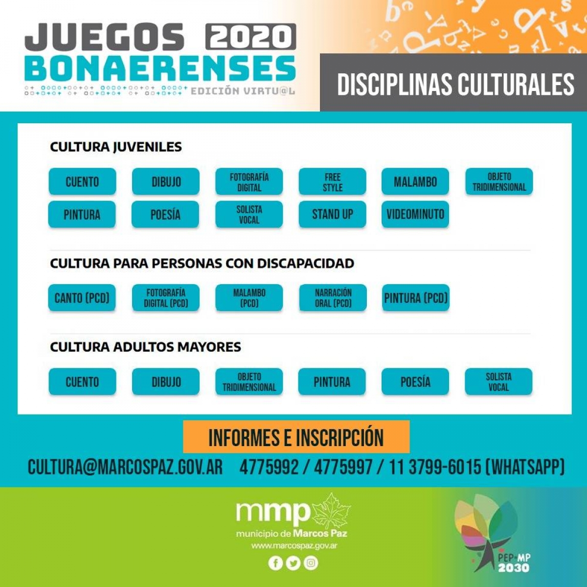 Juegos Bonaerenses 2020: Disciplinas Culturales.