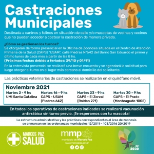 Castraciones solidarias, gratuitas y/o a bajo costo