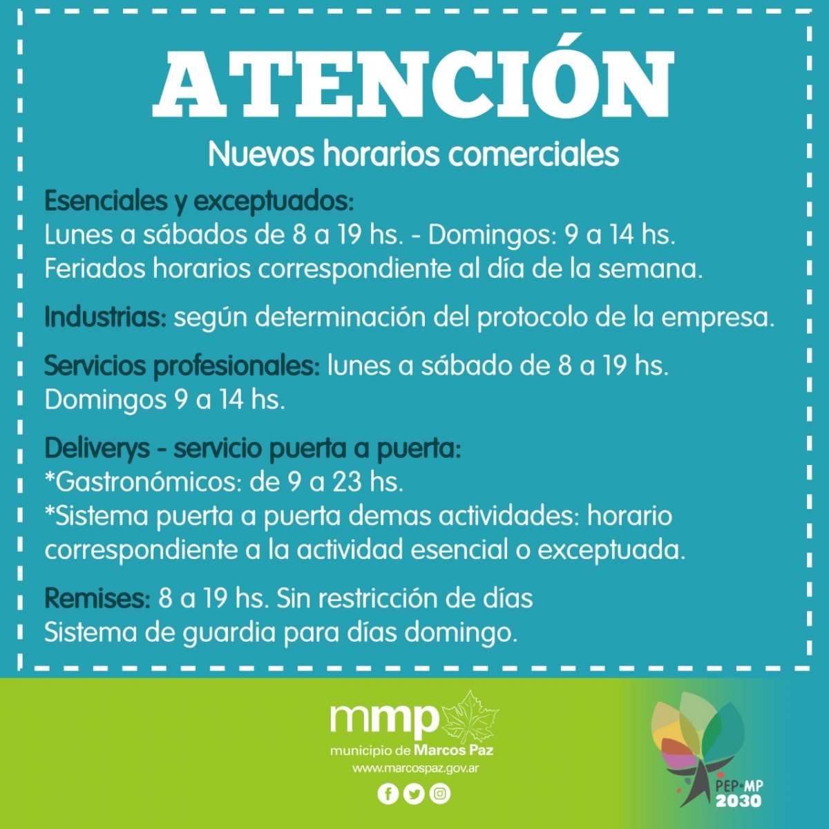 #ATENCIÓN: Nuevos horarios comerciales.