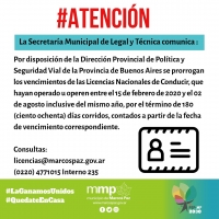 ATENCIÓN: Prórroga del vencimiento de Licencias Nacionales para conducir.