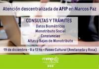 19 de diciembre, atención descentralizada de AFIP en Marcos Paz