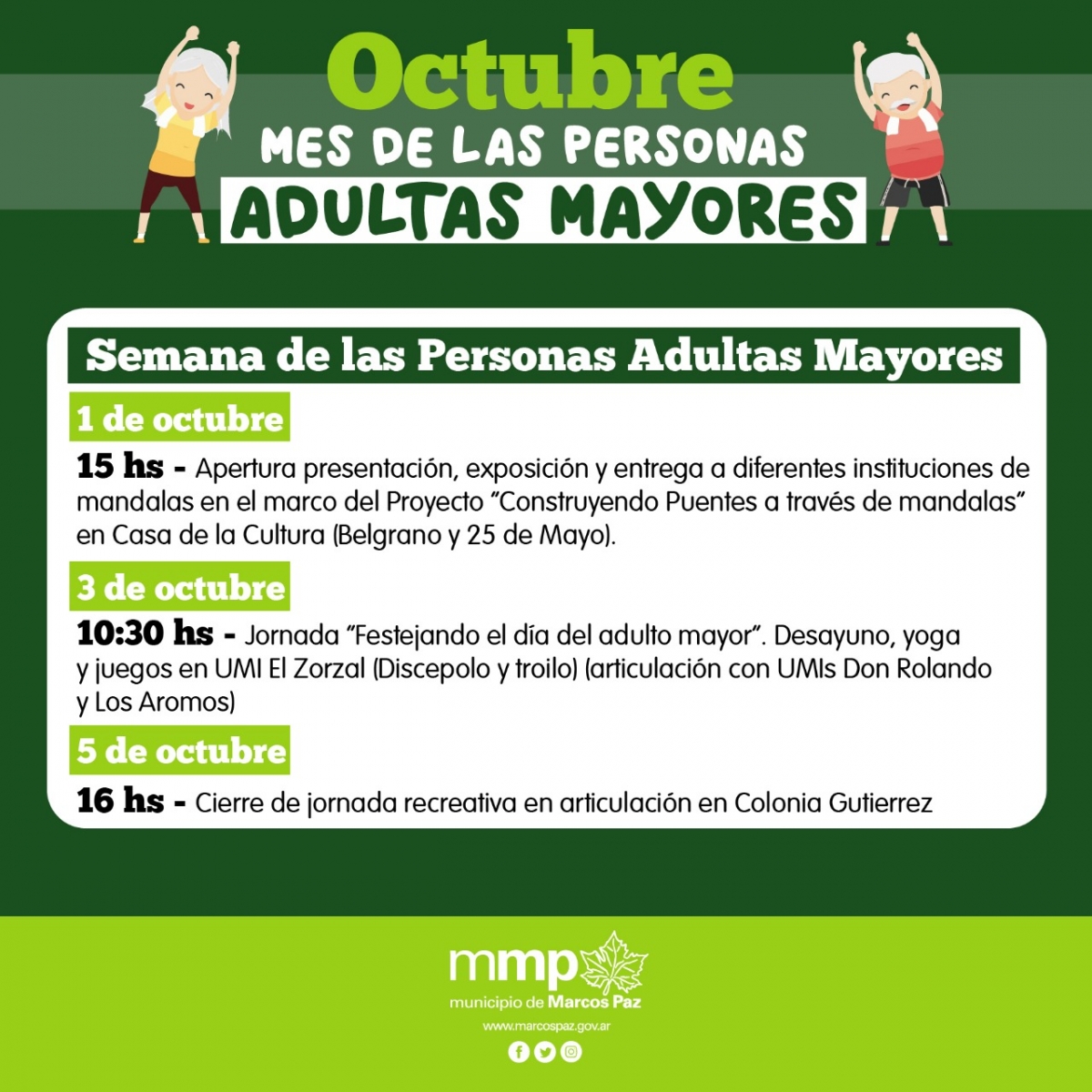 Del 1 al 5 de octubre: Semana del Adulto y la Adulta Mayor